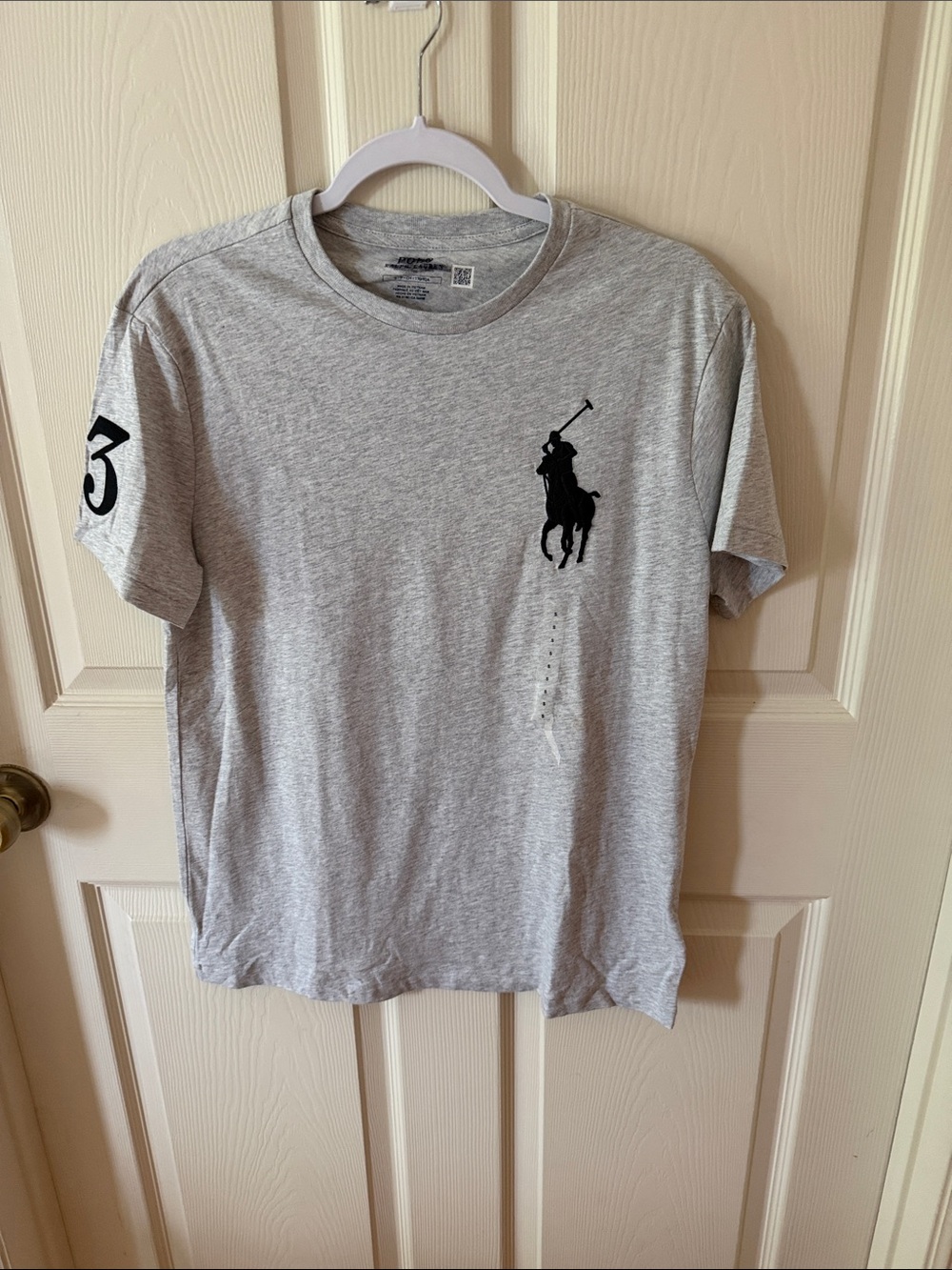 Polo by Ralph Lauren Light Gray Short-Sleeve Tee with Black Logo Sz S. Box30